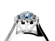 Halo Engagement Ring Setting for Fancy Blue Pear-Shaped Center with Square Band and Prong Head in Platinum