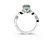 Solitaire Engagement Ring Setting for Fancy Green Princess Cut Center with Carved Leaf Shoulders and Prong Head in Platinum