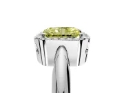Halo Engagement Ring Setting for Fancy Yellow Radiant Cut Center with Tapered Plain Band and Prong Head in White Gold