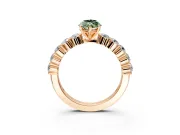Shared-Prong Engagement Ring Setting for Fancy Green Marquise Center with Graduated Accents and Prong Head in Rose Gold