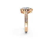 Milgrain Halo Engagement Ring Setting for Pear-Shaped Center with Wide Pave Band and Prong Head in Rose Gold