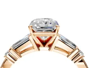 Bar-Set Engagement Ring Setting for Radiant Cut Center with Tapered Baguette Accents and Prong Head in Rose Gold