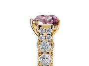 Solitaire Engagement Ring Setting for Fancy Pink Heart-Shaped Center with Pave Cathedral Shoulders and Prong Head in Yellow Gold