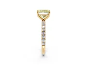 Solitaire Engagement Ring Setting for Fancy Yellow Radiant Cut Center with Micro Pave Band and Prong Head in Yellow Gold