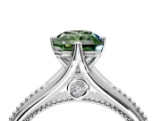 Solitaire Engagement Ring Setting for Fancy Green Radiant Cut Center with Milgrain Cathedral Band and Prong Head in Platinum