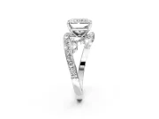 Solitaire Engagement Ring Setting for Radiant Cut Center with Pave Bypass Twist Band and Prong Head in Sterling Silver