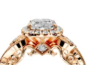 Milgrain Halo Engagement Ring Setting for Cushion Cut Center with Shoulder Bezels and Prong Head in Rose Gold