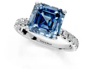 Solitaire Engagement Ring Setting for Fancy Blue Asscher Cut Center with Large Accents and Prong Head in Platinum