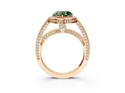 Halo Engagement Ring Setting for Fancy Green Heart-Shaped Center with Framed Halo, Pave Band and Prong Head in Rose Gold