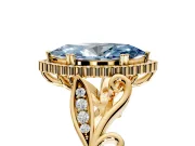 Halo Engagement Ring Setting for Fancy Blue Marquise Center with Leaf Motif Split Shank and Prong Head in Yellow Gold