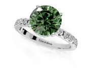 Solitaire Engagement Ring Setting for Fancy Green Round Cut Center with Band of Accents and Prong Head in Platinum