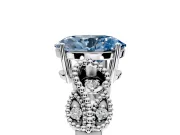 Leaf Engagement Ring Setting for Fancy Blue Oval Center with Milgrain Accent Band and Prong Head in Sterling Silver