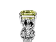Leaf Engagement Ring Setting for Fancy Yellow Asscher Cut Center with Milgrain Accent Band and Prong Head in Sterling Silver