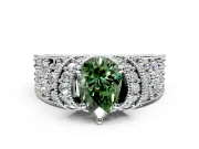 Pave Engagement Ring Setting for Fancy Green Pear-Shaped Center with Curved Accent Rows, Openwork and Prong Head in White Gold
