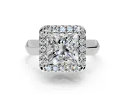 Halo Engagement Ring Setting for Princess Cut Center with Square Band and Prong Head in Platinum