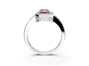 Halo Engagement Ring Setting for Fancy Pink Emerald Cut Center with Heart-Shaped Openwork, Pave Band and Prong Head in Platinum