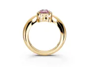 Halo Engagement Ring Setting for Fancy Pink Emerald Cut Center with Tapered Plain Band and Prong Head in Yellow Gold