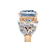 Leaf Cluster Engagement Ring Setting for Fancy Blue Princess Cut Center with Marquise Accents and Prong Head in Rose Gold