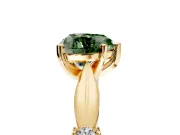 Solitaire Engagement Ring Setting for Fancy Green Heart-Shaped Center with Carved Leaf Shoulders and Prong Head in Yellow Gold