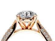 Solitaire Engagement Ring Setting for Round Cut Center with Multi-Row Accents and Prong Head in Rose Gold