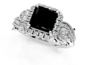 Bypass Halo Engagement Ring Setting for Fancy Black Princess Cut Center with Bezel Accents, Milgrain and Prong Head in Platinum