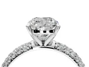 Solitaire Engagement Ring Setting for Cushion Cut Center with Domed Multi-Row Pave Band and Prong Head in Platinum