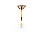 Single Halo Engagement Ring Setting for Fancy Pink Round Cut Center with Corner Claws, Plain Band and Prong Head in Yellow Gold