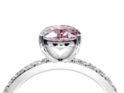 Solitaire Engagement Ring Setting for Fancy Pink Oval Center with Round Cut Pave Band and Prong Head in Sterling Silver