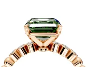 Solitaire Engagement Ring Setting for Fancy Green Asscher Cut Center with Bezel-Dot Beaded Band and Prong Head in Rose Gold