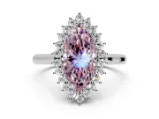 Starburst Halo Engagement Ring Setting for Fancy Pink Marquise Center with Thin Round-Wire Band and Prong Head in Platinum