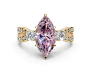 3 Stone Engagement Ring Setting for Fancy Pink Marquise Center with Pave Twist Band and Prong Head in Yellow Gold