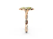 Halo Engagement Ring Setting for Fancy Yellow Marquise Center with Twist Band and Prong Head in Rose Gold
