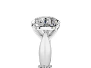 Solitaire Engagement Ring Setting for Round Cut Center with Carved Leaf Shoulders and Prong Head in Sterling Silver