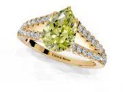 Solitaire Engagement Ring Setting for Fancy Yellow Pear-Shaped Center with Pave Split Shank and Prong Head in Yellow Gold