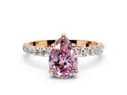 Solitaire Engagement Ring Setting for Fancy Pink Pear-Shaped Center with Micro Pave Band and Prong Head in Rose Gold