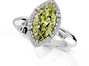 Halo Engagement Ring Setting for Fancy Yellow Marquise Center with Tapered Plain Band and Prong Head in White Gold