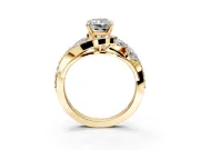 Halo Engagement Ring Setting for Radiant Cut Center with Marquise and Pave Bypass Band and Prong Head in Yellow Gold