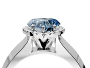 Halo Engagement Ring Setting for Fancy Blue Heart-Shaped Center with Knife Ridge Cathedral Band and Prong Head in White Gold