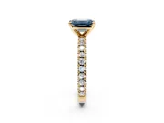 Solitaire Engagement Ring Setting for Fancy Blue Emerald Cut Center with Fine Pave Band and Claw Prong Head in Yellow Gold