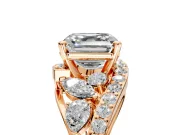 Halo Engagement Ring Setting for Asscher Cut Center with Marquise and Pave Bypass Band and Prong Head in Rose Gold