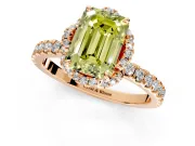 Halo Engagement Ring Setting for Fancy Yellow Emerald Cut Center with Openwork Halo, Pave Band and Prong Head in Rose Gold