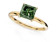 Low-Set Solitaire Engagement Ring Setting for Fancy Green Princess Cut Center with Thin Plain Band and Prong Head in Yellow Gold