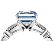 Bar-Set Engagement Ring Setting for Fancy Blue Asscher Cut Center with Tapered Baguette Accents and Prong Head in Platinum