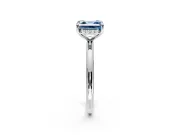 Hidden Halo Engagement Ring Setting for Fancy Blue Asscher Cut Center with Thin Rounded Band and Prong Head in Sterling Silver