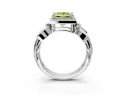 Halo Engagement Ring Setting for Fancy Yellow Princess Cut Center with Floral Band and Prong Head in Sterling Silver