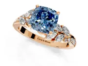 Solitaire Engagement Ring Setting for Fancy Blue Cushion Cut Center with Marquise Accent Twist Band and Prong Head in Rose Gold