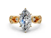 Leaf Engagement Ring Setting for Marquise Center with Milgrain Accent Band and Prong Head in Yellow Gold