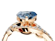 Solitaire Engagement Ring Setting for Fancy Blue Heart-Shaped Center with Pave Bypass Twist Band and Prong Head in Rose Gold