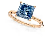 Solitaire Engagement Ring Setting for Fancy Blue Princess Cut Center with Bamboo Band and Prong Head in Rose Gold