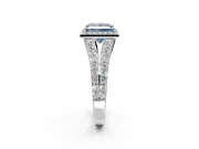 Halo Engagement Ring Setting for Fancy Blue Princess Cut Center with Narrow Pave Split Shank and Prong Head in Platinum